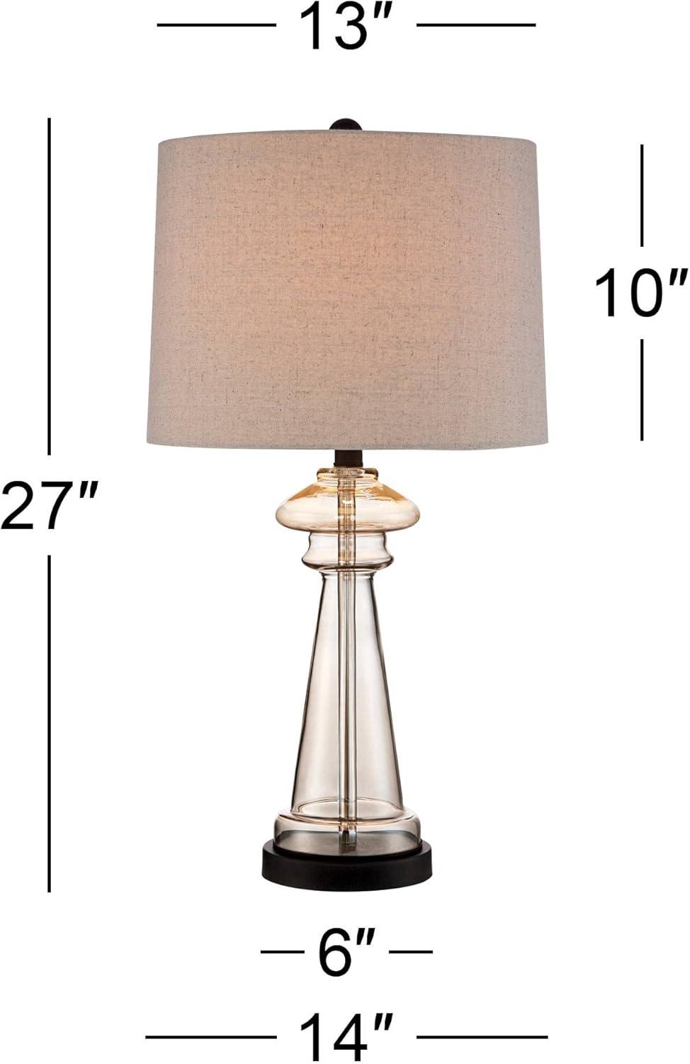 360 Lighting Traditional Table Lamps 27" Tall Set of 2 Clear Champagne Glass Taupe Drum Shade for Bedroom Living Room House Bedside Nightstand Office