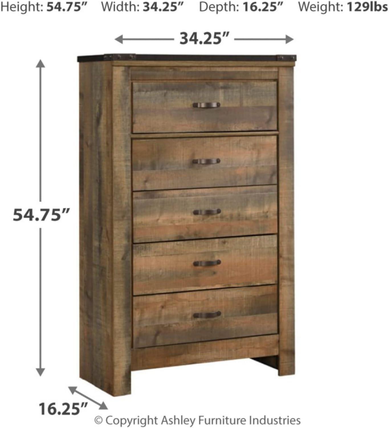 Transitional Brown 5-Drawer Chest with Nailhead Accents