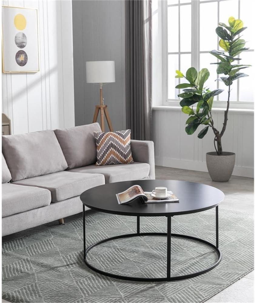 Robertson Round Metal Coffee Table Dark Brown Finish - Boraam: Mid-Century Modern, Pedestal Base, Wood & Iron