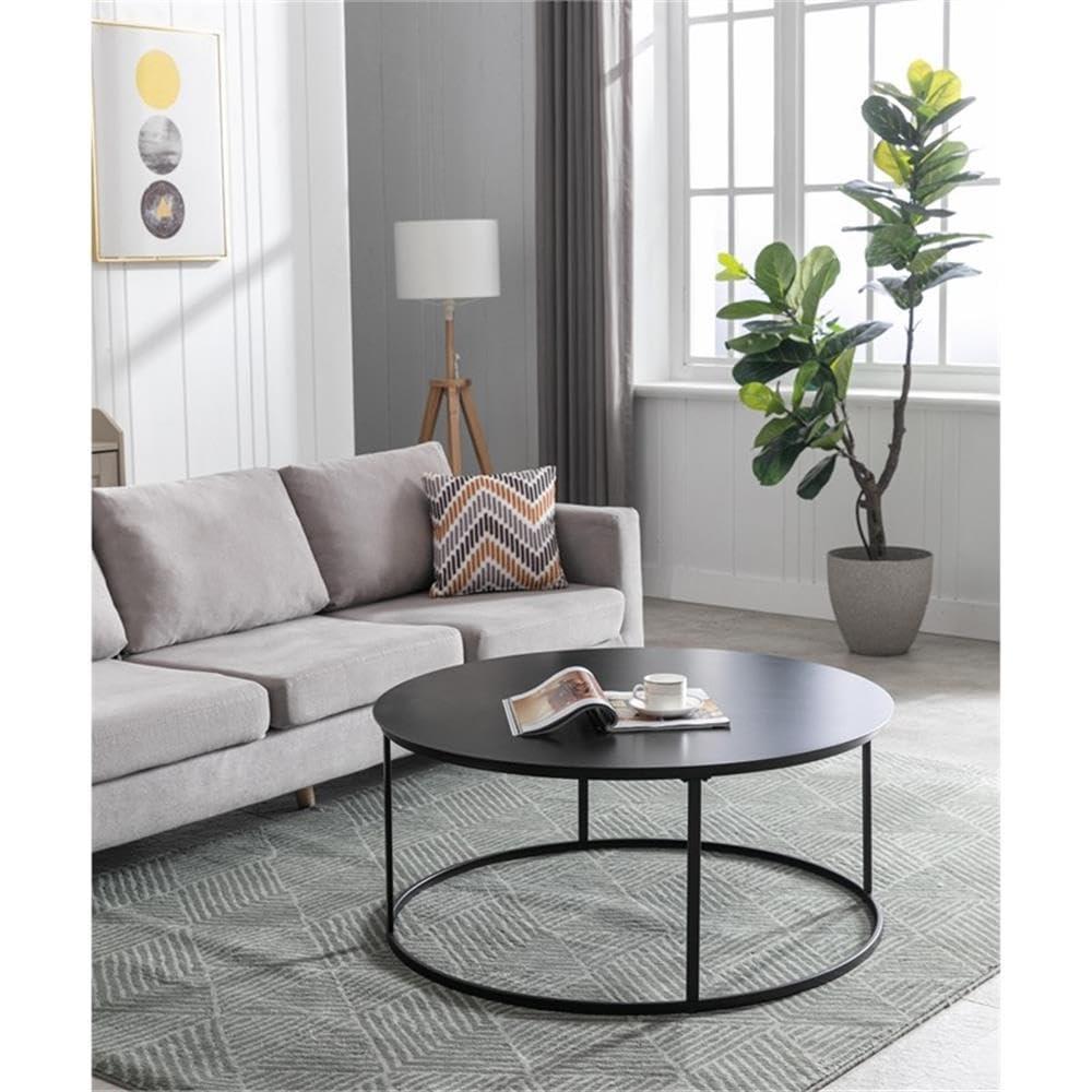 Robertson Round Metal Coffee Table Dark Brown Finish - Boraam: Mid-Century Modern, Pedestal Base, Wood & Iron