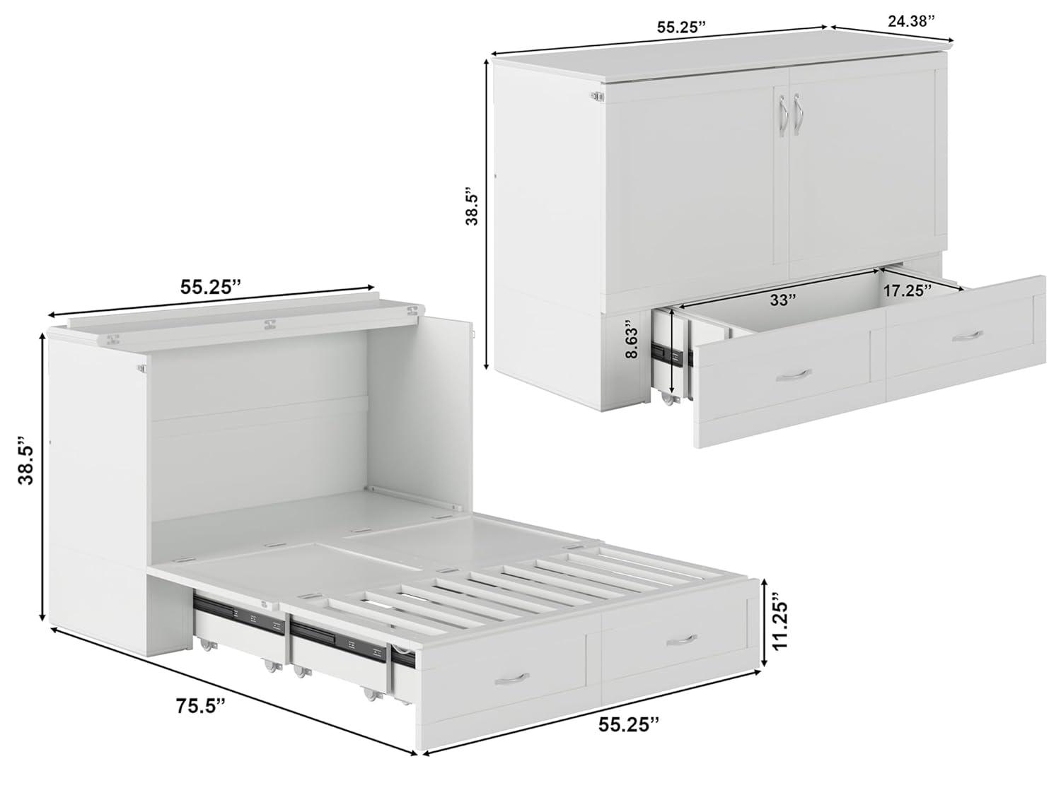 AFI Hamilton Full Solid Wood Murphy Bed Chest with Built-In Charger in White