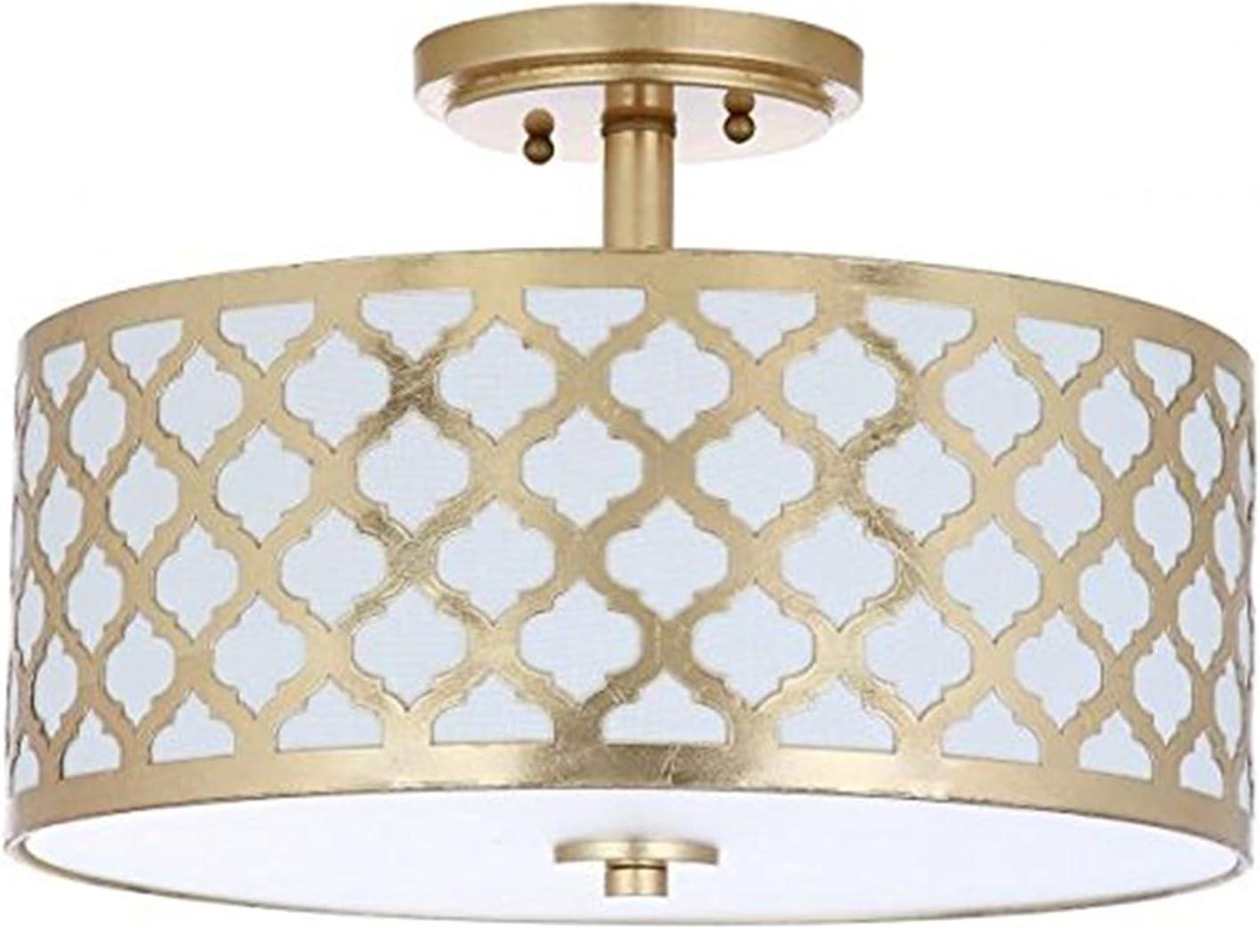 Gold Quatrefoil Drum Semi Flush Mount Ceiling Light