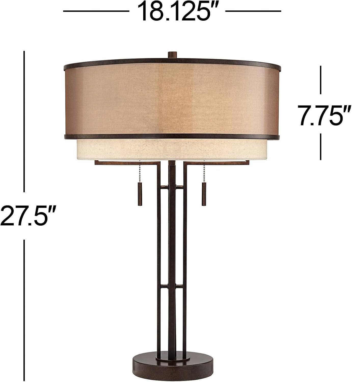 Franklin Iron Works Andes 27 1/2" Tall Industrial Table Lamps Set of 2 Pull Chain Brown Oil Rubbed Bronze Finish Metal Double Shade Living Room