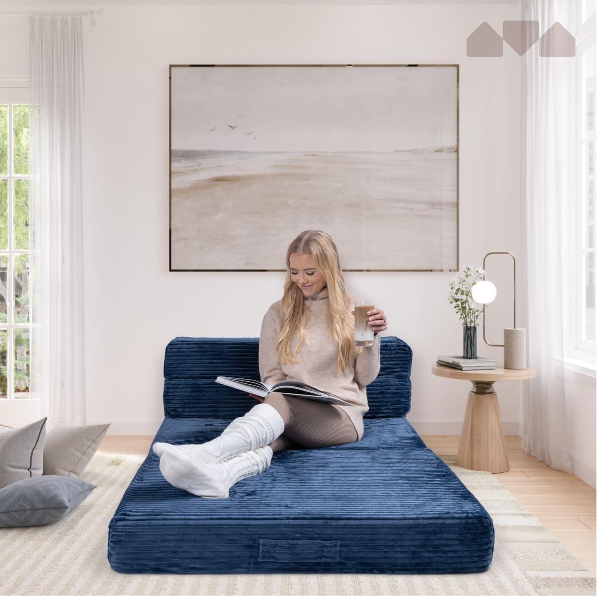 Milliard Tri Folding Sofa Mattress, Memory Foam Foldable Mattress with Ultra Soft & Washable Ribbed Fur Cover, Twin Size (75" x 38" x 6")