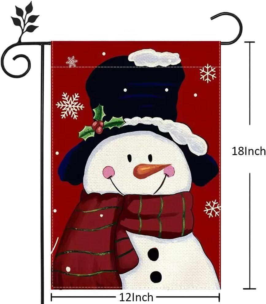 JOOCAR Smile Snowman with Red Scarf Outdoor Yard Flag Decorative Snowflake Winter Garden Flag 12x18 Inch