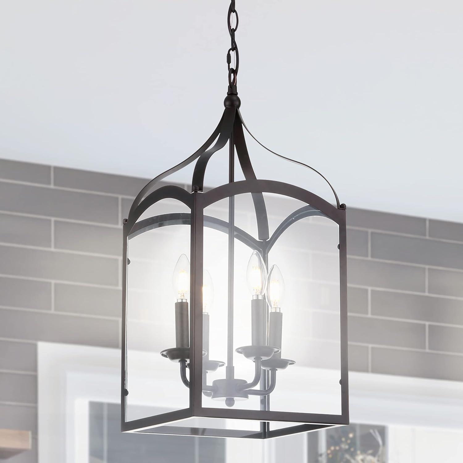 JONATHAN Y Ruth 11" 4-light Traditional Classic Lantern Metal/Glass LED Pendant, Oil Rubbed Bronze