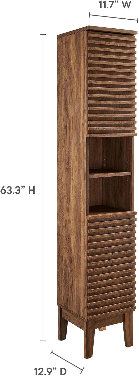 Walnut Tall Freestanding Cabinet with Adjustable Shelves