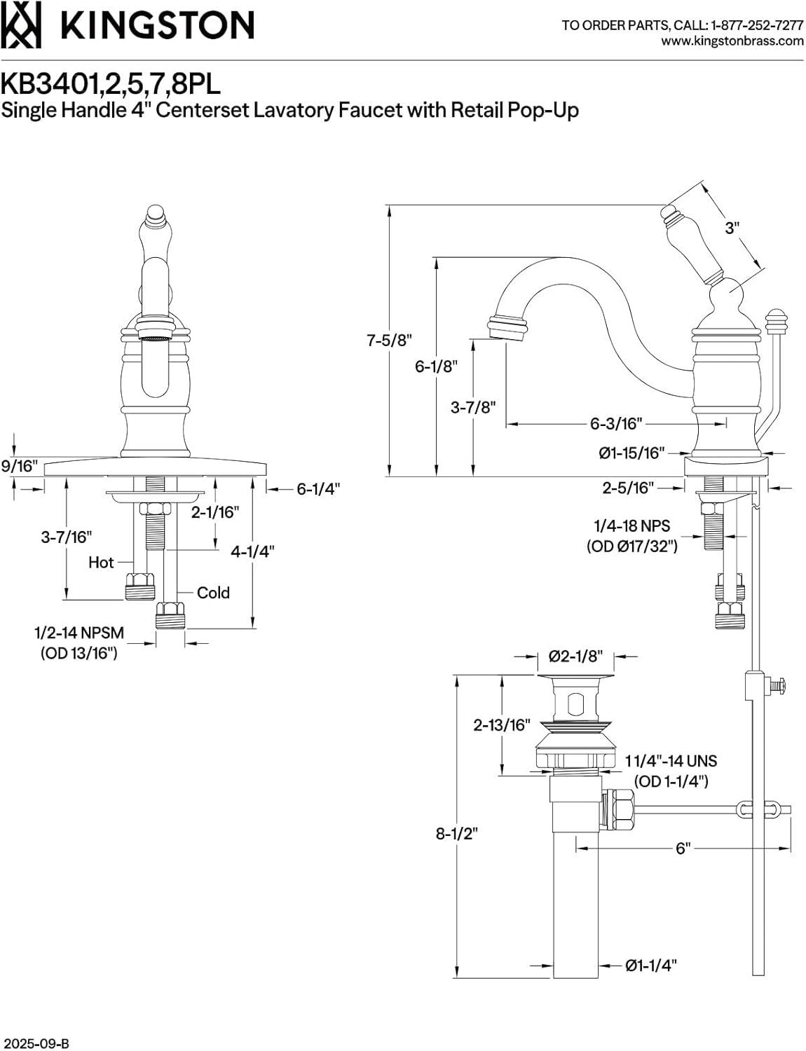 Kingston Brass Kingston Brass Victorian Single-Handle 1-Hole Deck Mount Bathroom Faucet with Plastic Pop-Up KB3402PL