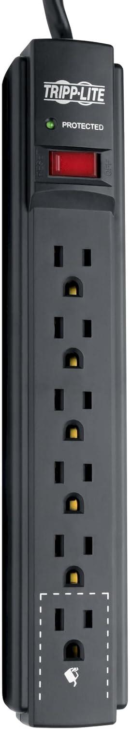 Black 6-Outlet Surge Protector Power Strip with 6ft Cord