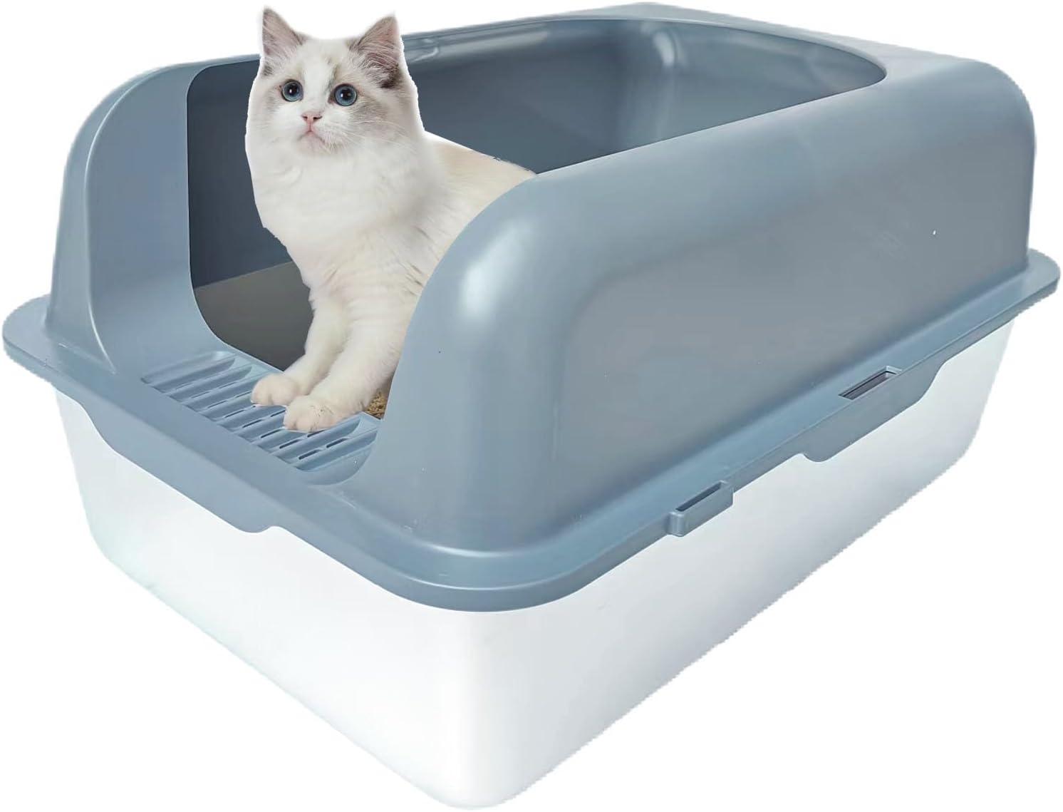 KUNWU Stainless Steel Semi-closed Cat Litter Box 24"x 16"x 12" with Enclosure Lid, Scoop and Step, Easy Clean, Never Absorbs Odor