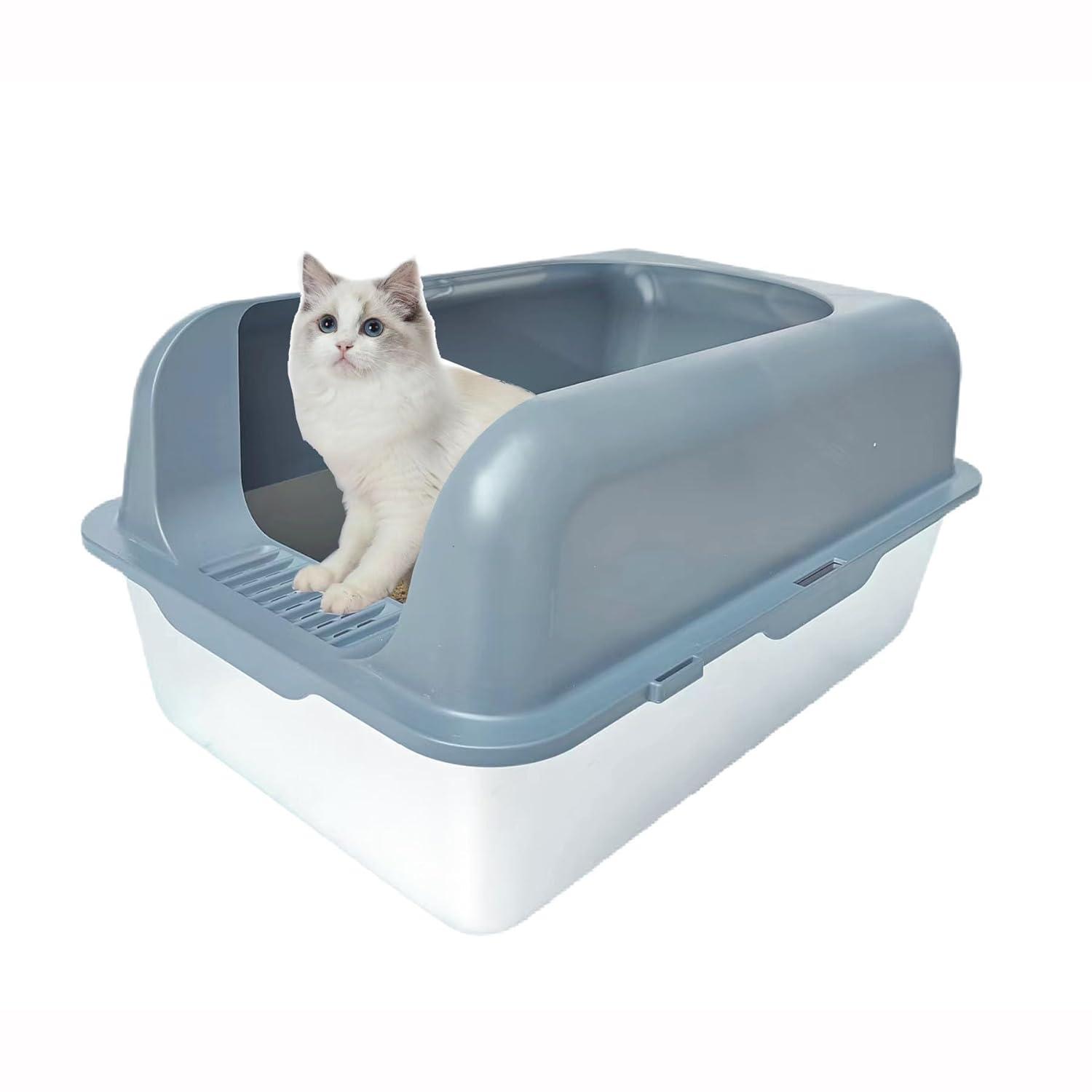 KUNWU Stainless Steel Semi-closed Cat Litter Box 24"x 16"x 12" with Enclosure Lid, Scoop and Step, Easy Clean, Never Absorbs Odor
