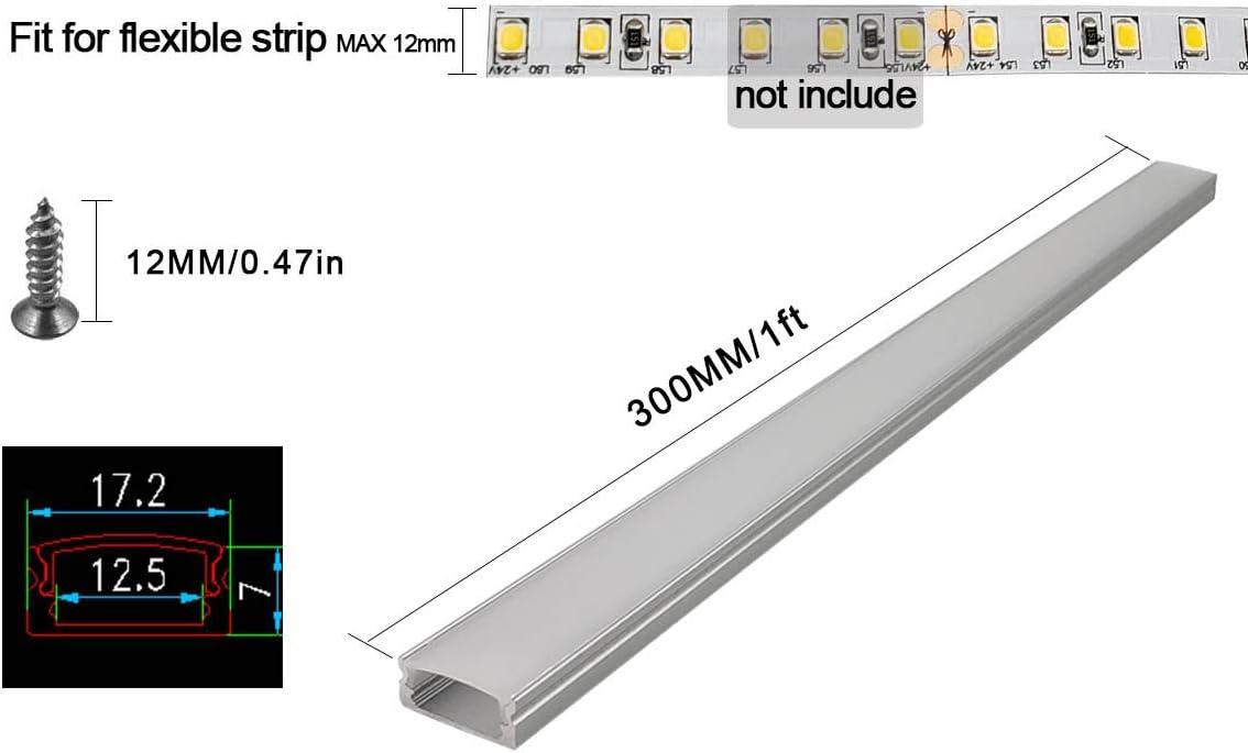 HAMRVL 6-Pack 30cm/1ft 17.2x7mm Led Aluminum Channel System U Shape with Cover, Led Strip Light Diffuser with White End Caps and Mounting Clips Accessories for Under Counter Light Fixture for Indoor