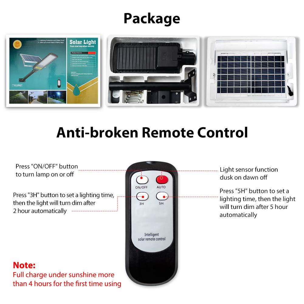 RuoKid 80W Solar Street Lights Outdoor Lamp, 84 LEDs 1500lm IP67 Light with Anti Broken Remote Control Mounting Bracket, Dusk to Dawn Security Led Flood Light for Yard, Garden, etc.