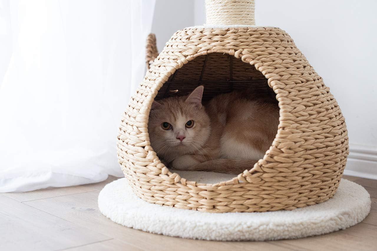 PetPals PetPals Walk Up Cat Tree with Fleece Perch, Handwoven Basket, and Sisal Scratching Post, Eco-Friendly Cat Furniture, Beige