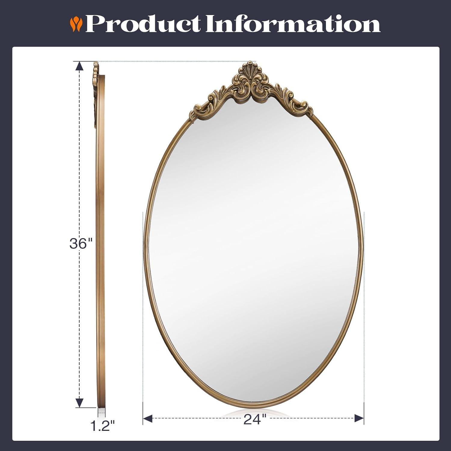 Kate & Laurel All Things Decor 24"x36" Arendahl Traditional Vertical Oval Wall Mirror Antique Gold: Ornate, No Assembly Required