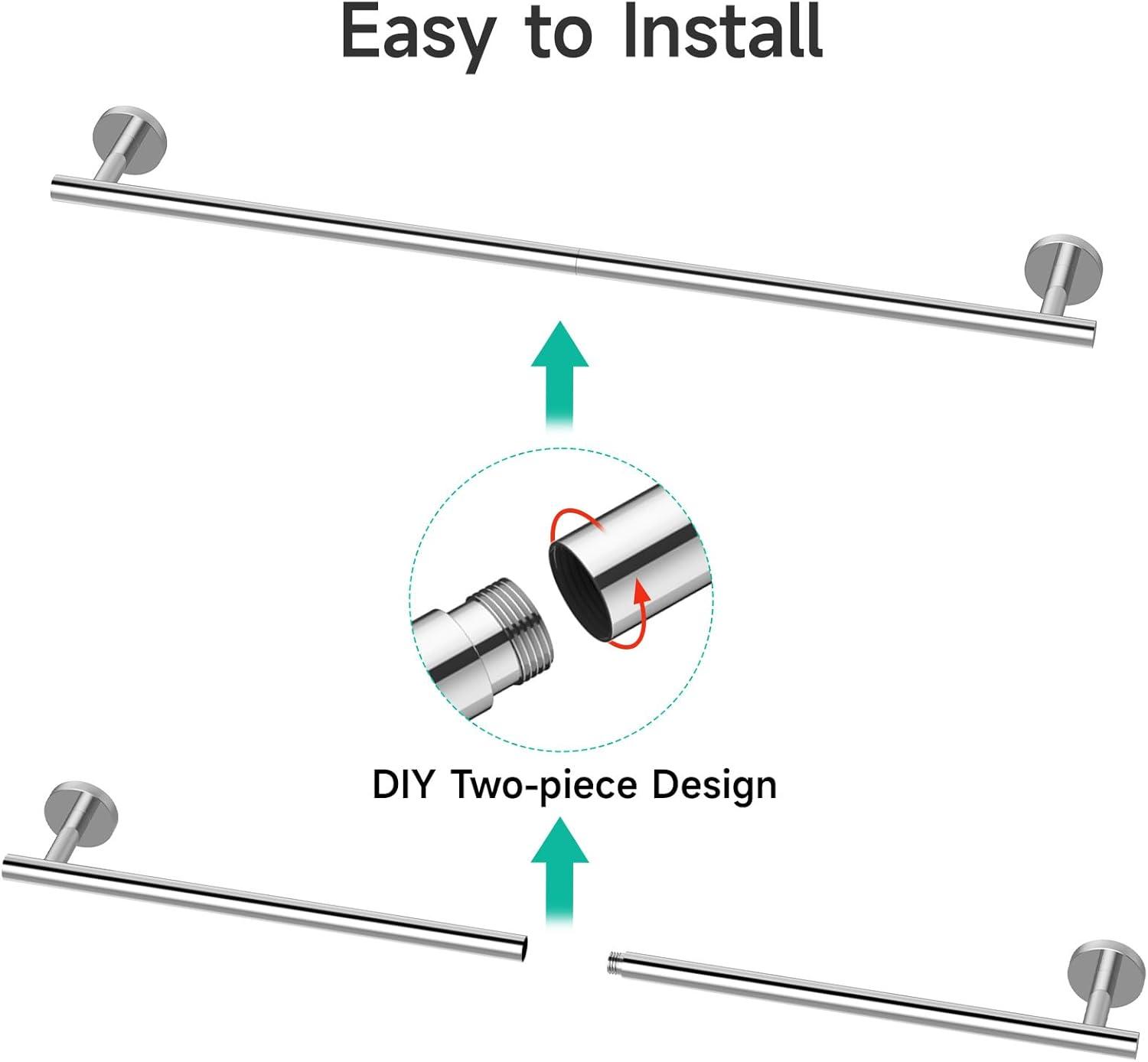 USHOWER Polished Chrome Bath Towel Bar, 30-Inch Towel Rack for Bathroom Wall-Mounted, Thicken SUS304 Stainless Steel Towel Rod (Total Length 32-Inch)