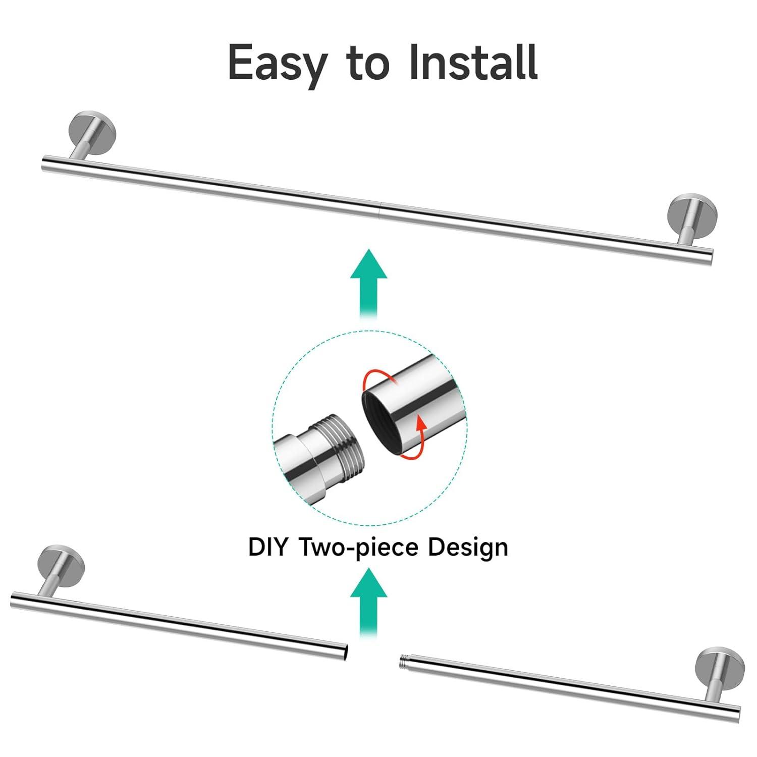 USHOWER Polished Chrome Bath Towel Bar, 30-Inch Towel Rack for Bathroom Wall-Mounted, Thicken SUS304 Stainless Steel Towel Rod (Total Length 32-Inch)