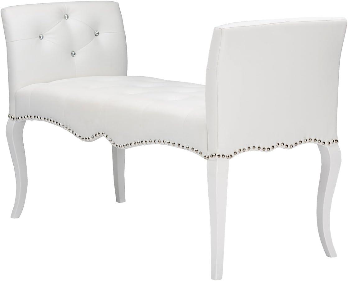 Kristy White Faux Leather Bench with Silver Nail Heads