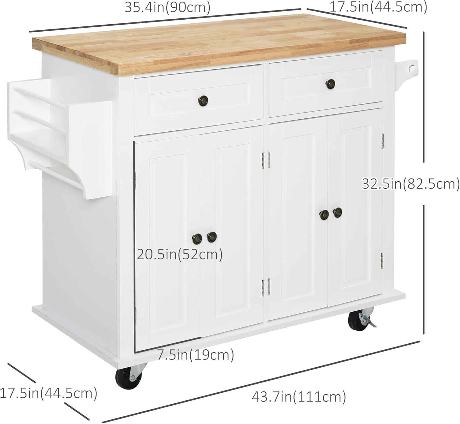 HOMCOM Kitchen Island on Wheels, Rolling Cart with Rubberwood Top, Spice Rack, Towel Rack and Drawers for Dining Room