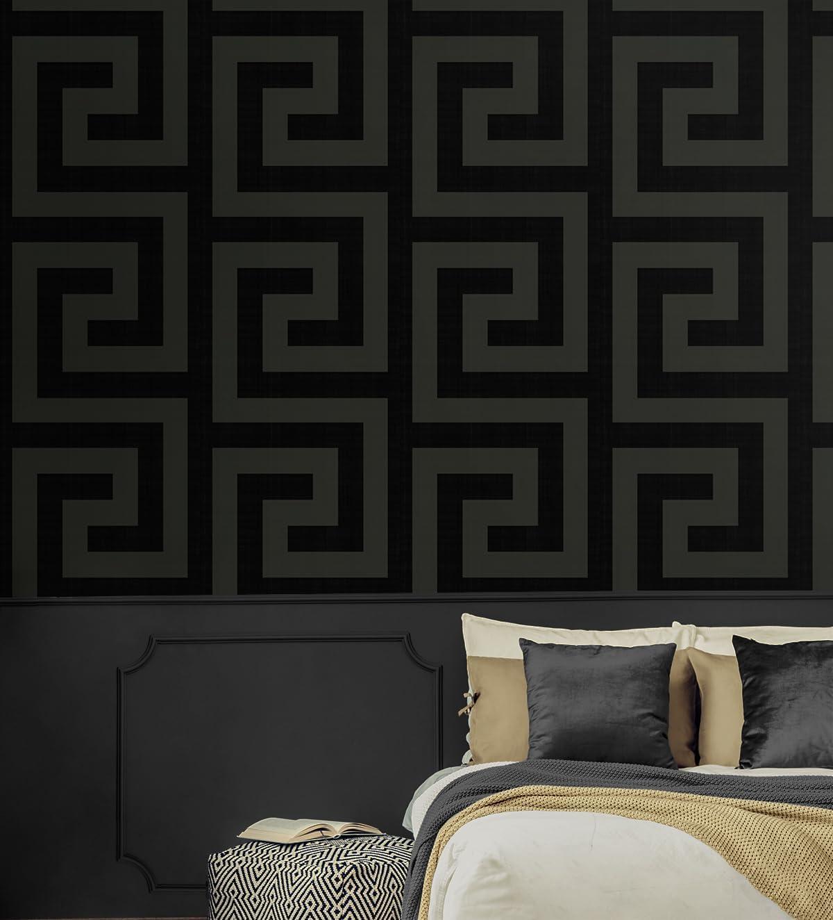 NextWall Ebony & Graphite Maze Geo Peel and Stick Wallpaper