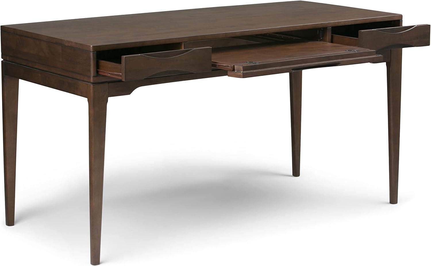 Simpli Home Harper Solid Wood Desk, Contemporary Style with Keyboard Tray and Storage