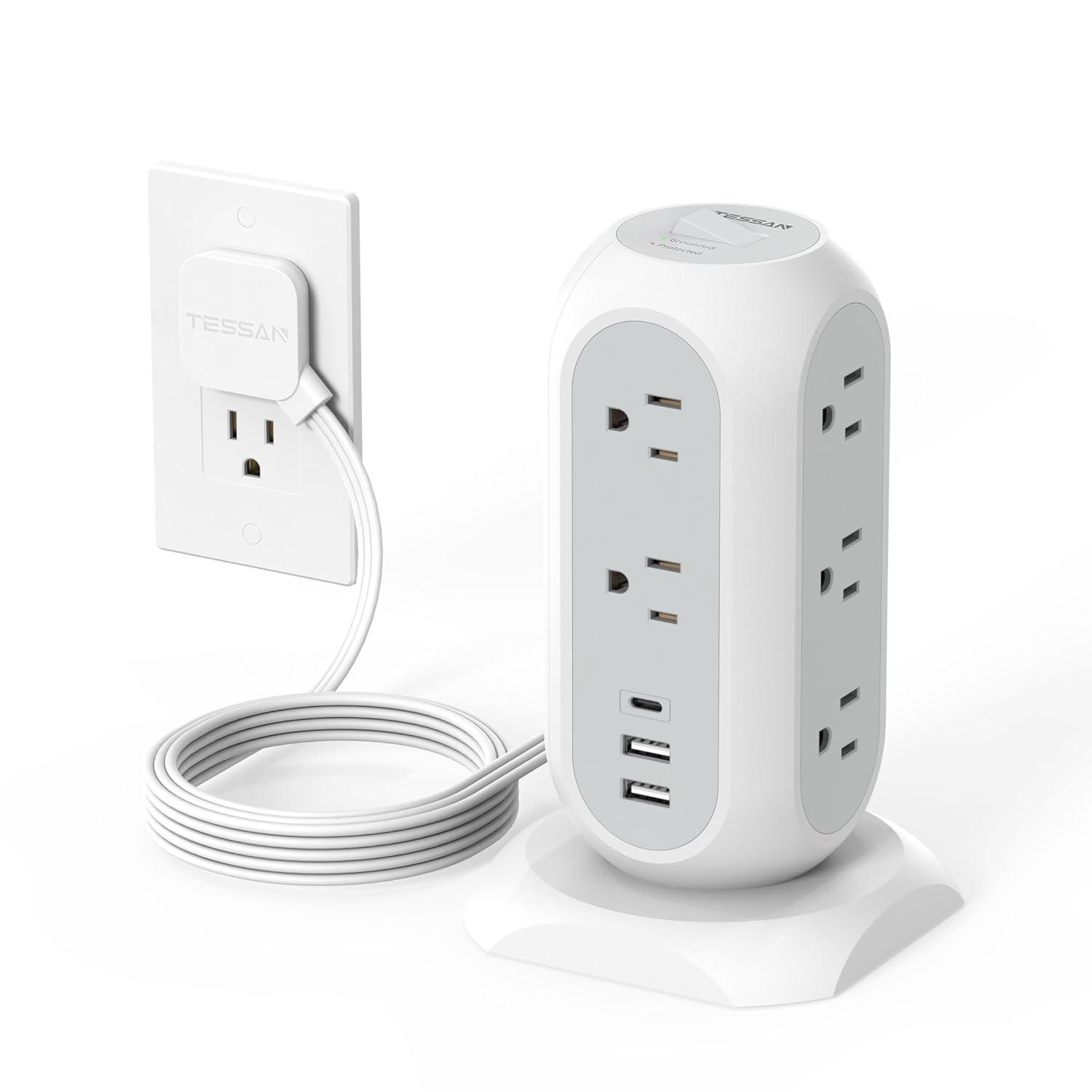 TESSAN Power Strip Tower w/ Surge Protector, 11 AC Outlets, & 3 USB Ports