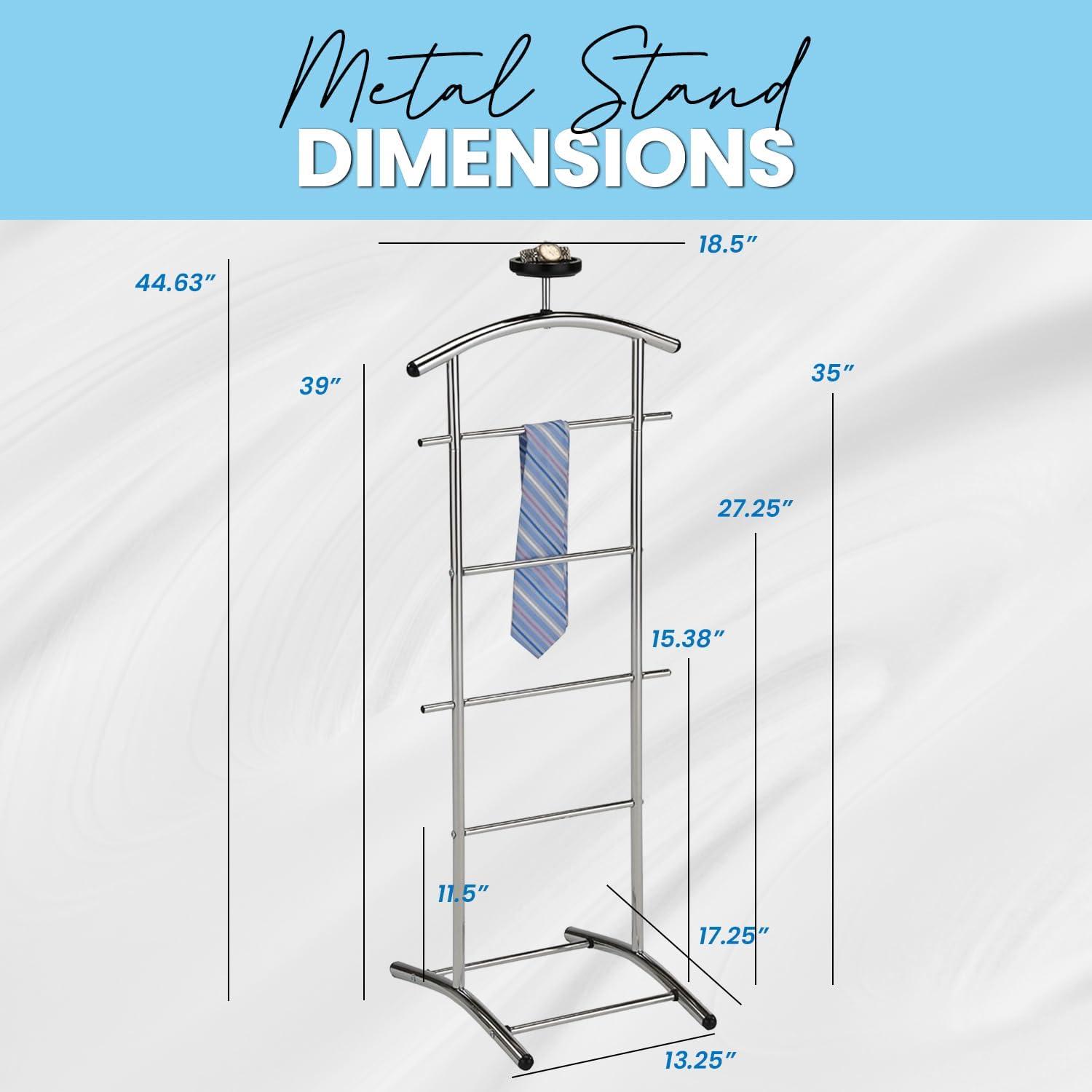 Chrome Metal Suit Valet Stand with Accessory Shelf