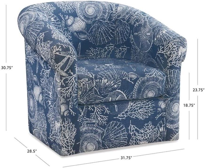 Pemberly Row Swivel Coastal Fabric Club Chair in Blue Seashell Pattern