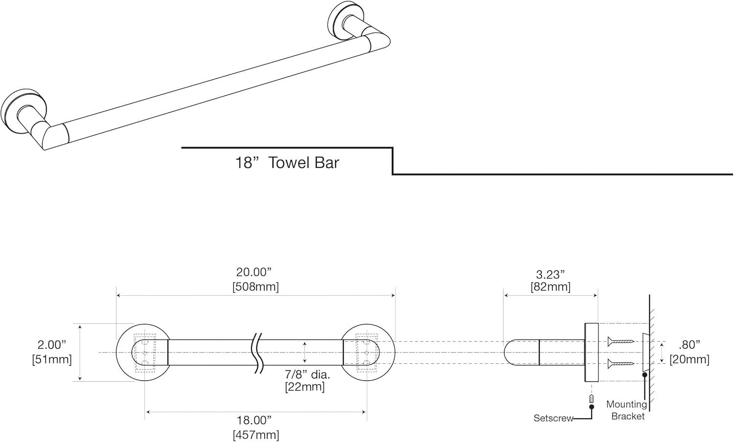 Polished Nickel 20" Wall Mounted Towel Bar