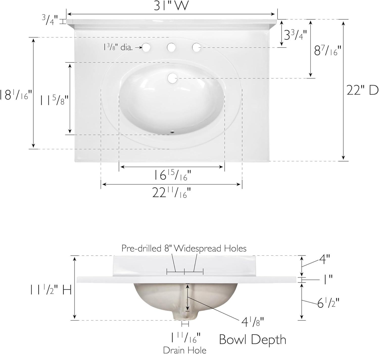 31 Inch Cultured Marble Vanity Top with Backsplash, Improved Package