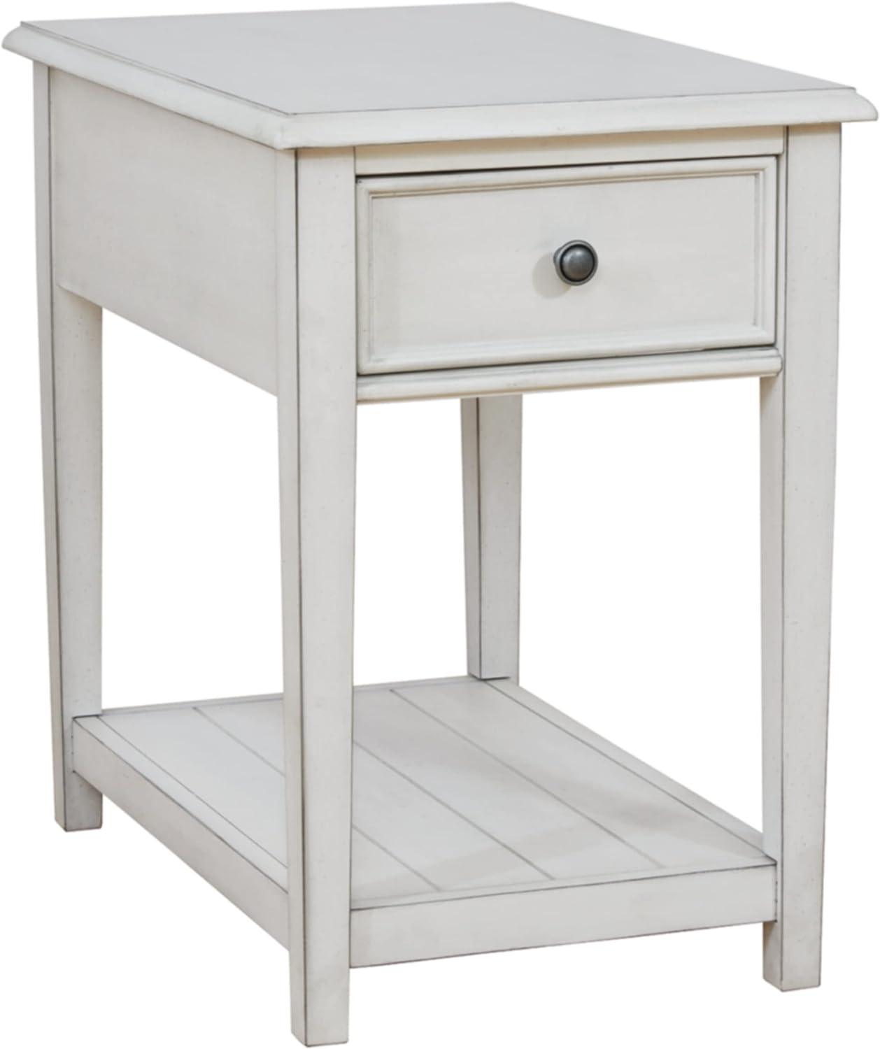 White Rectangular Wood End Table with Storage Drawer