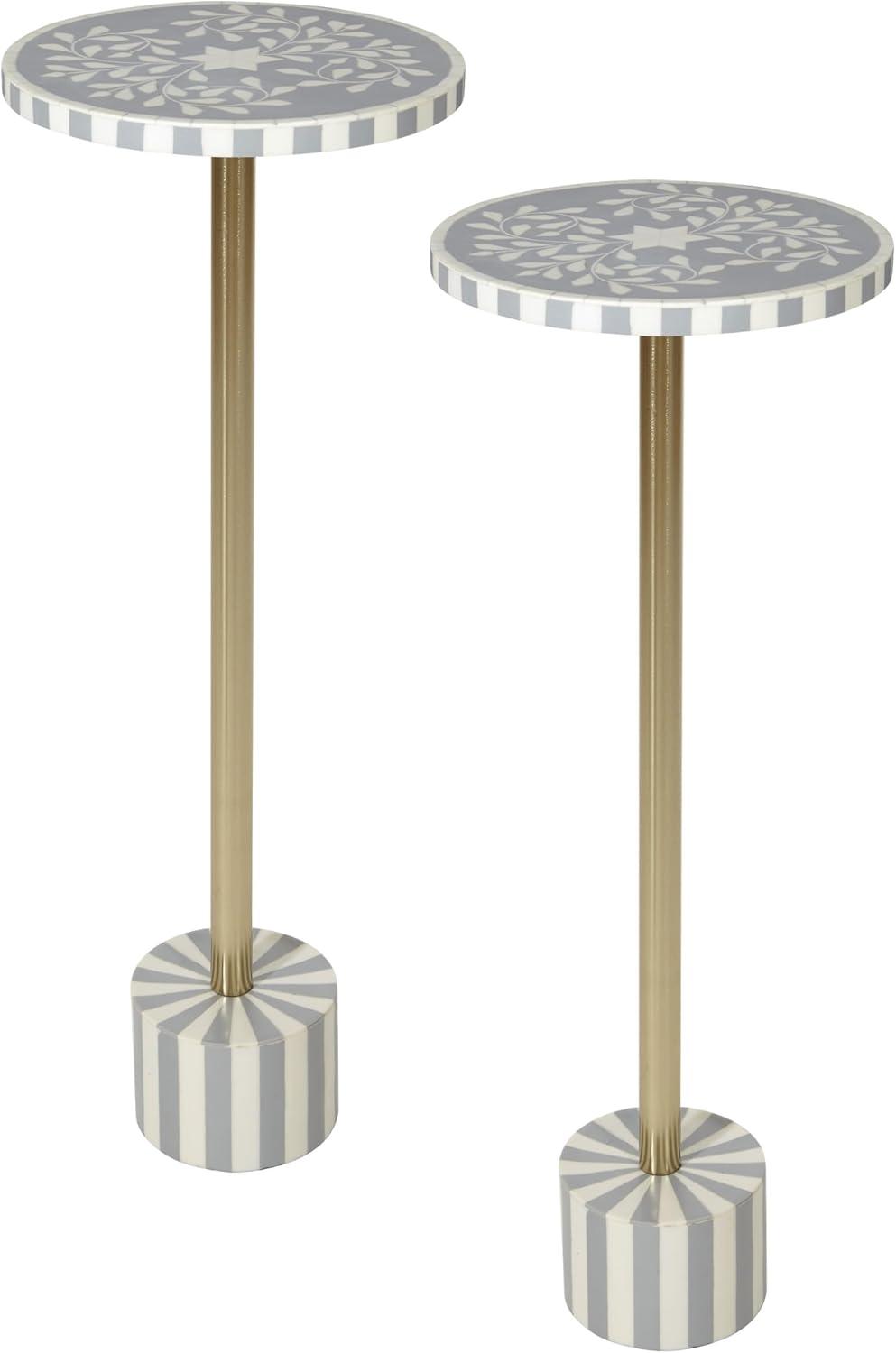 OSP Home Furnishings Round Side Table, Set of 2, Mosaic Black and White Top with Black Metal Base