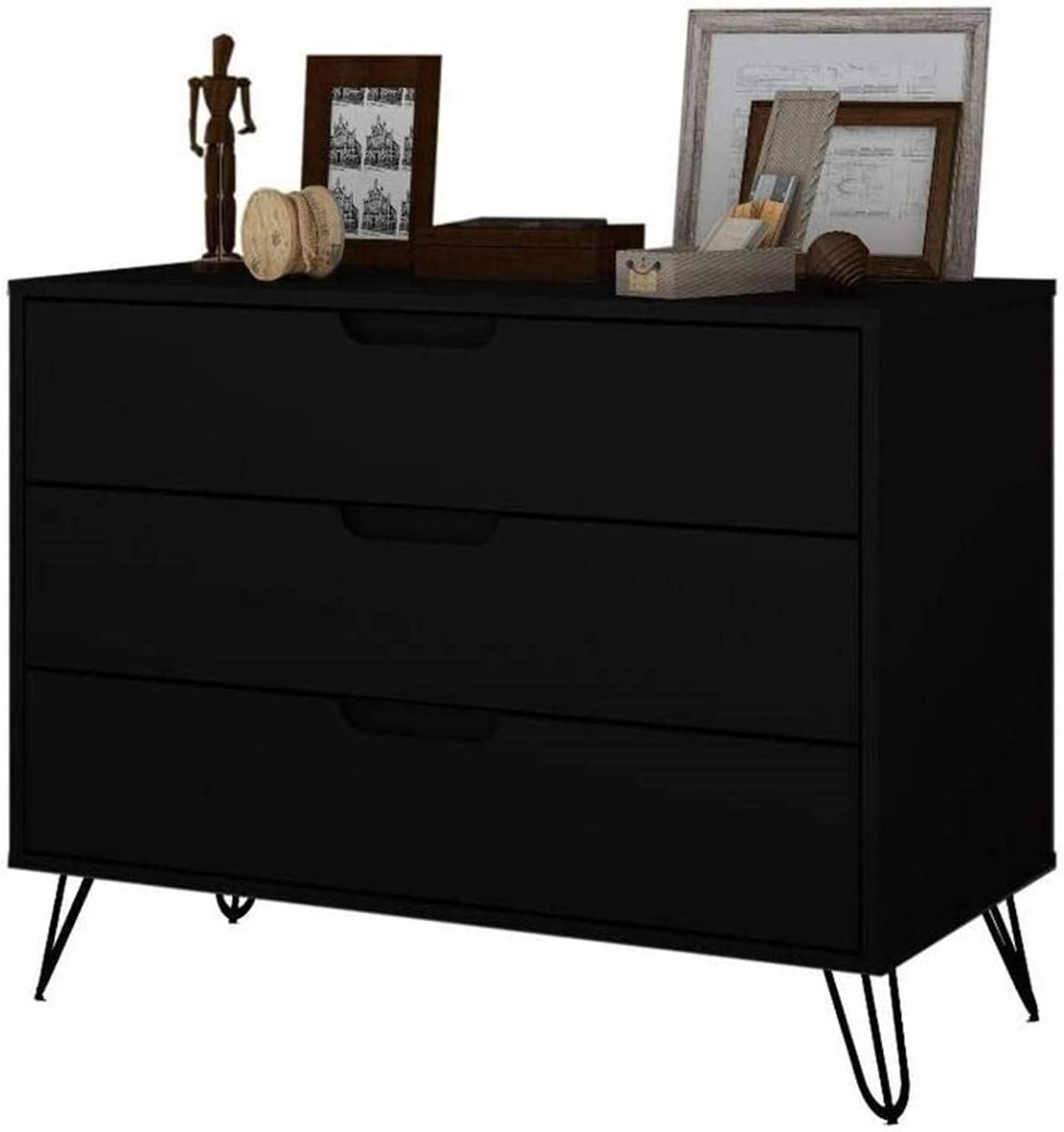 Rockefeller Mid-Century Modern Black 3-Drawer Dresser