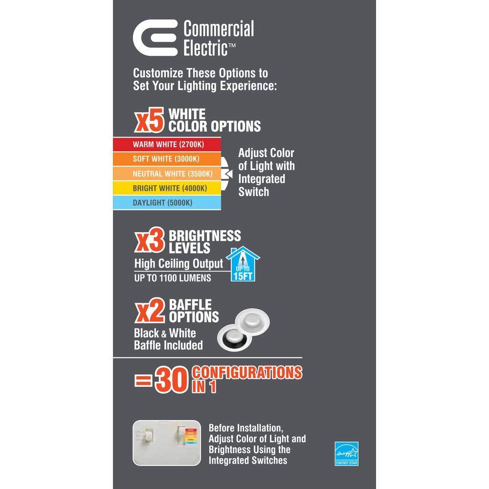 Commercial Electric 4" Lumen/Color Select LED Recessed Downlight Retro Fit Trim