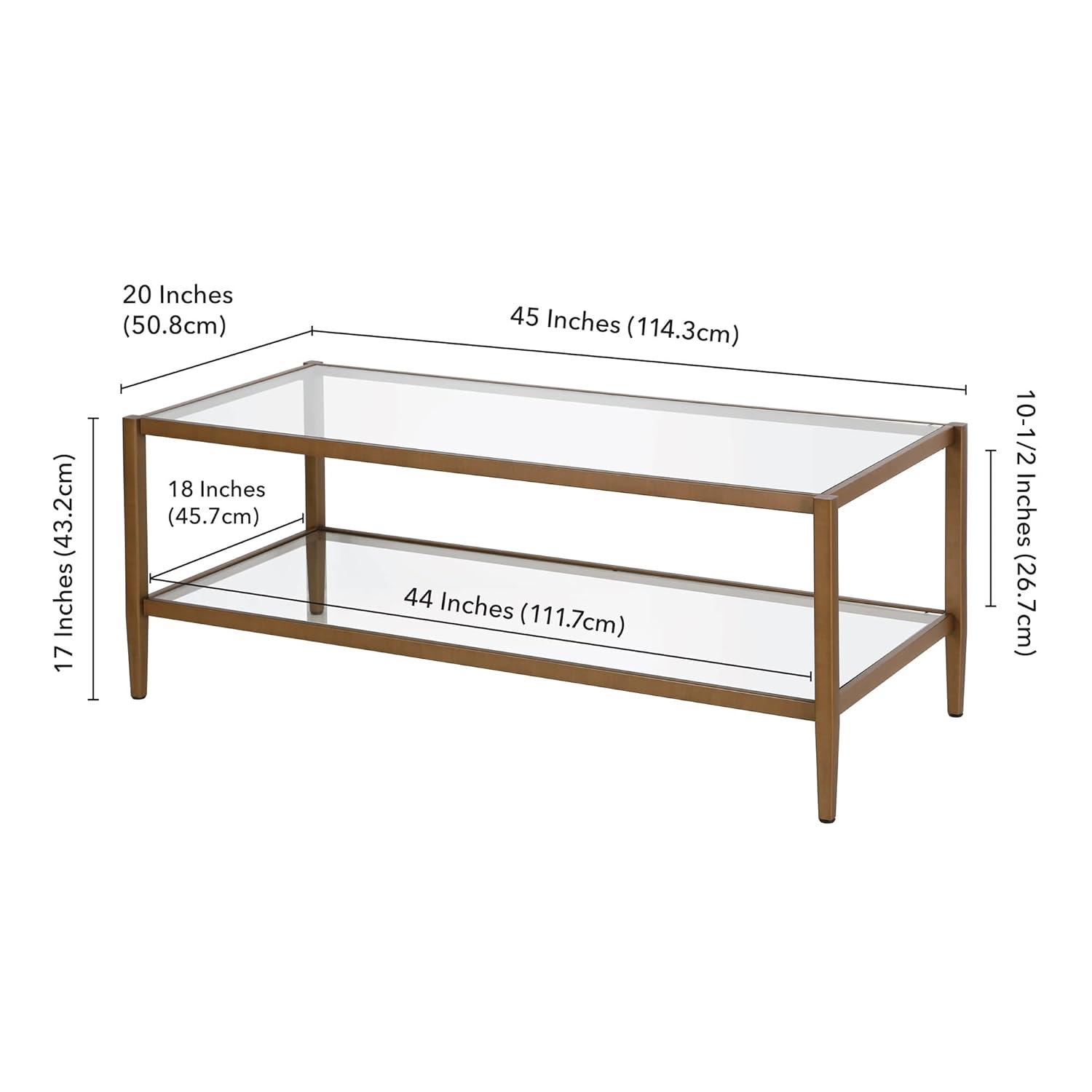 Modern Rectangle Coffee Table in Brass and Gold with Mirrored Shelf - Henn&Hart