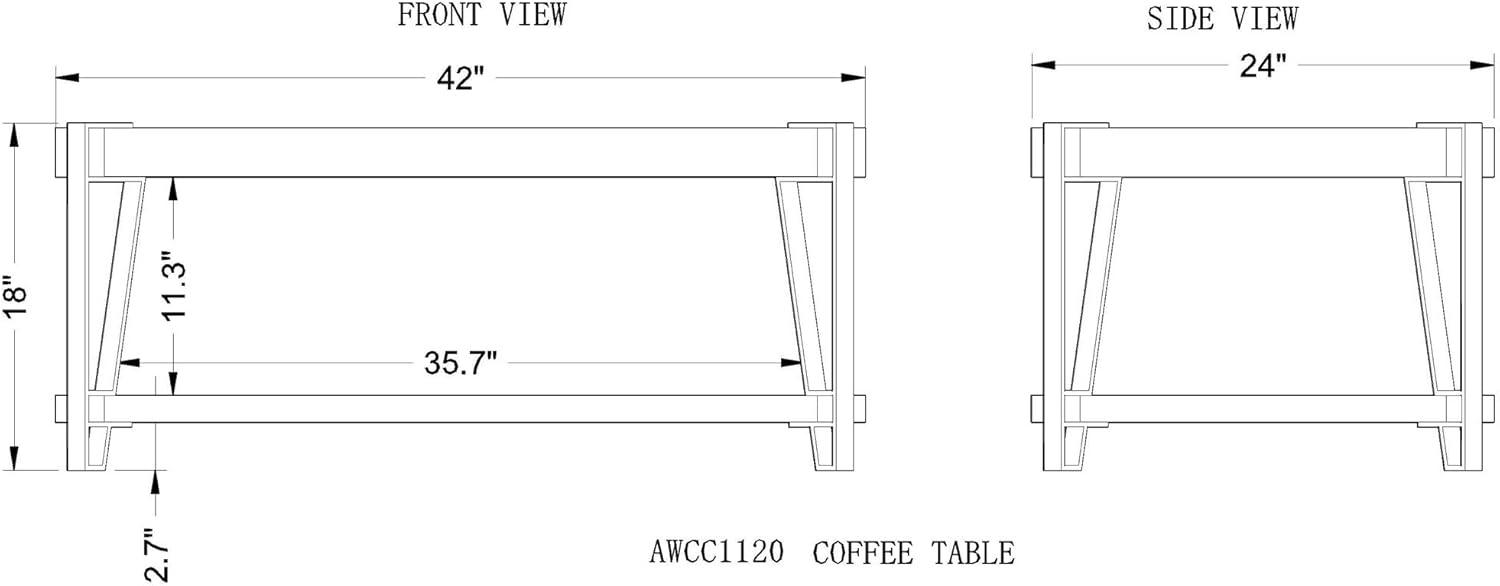 Alaterre Furniture Ryegate Live Edge Solid Wood Coffee Table Metal and Wood