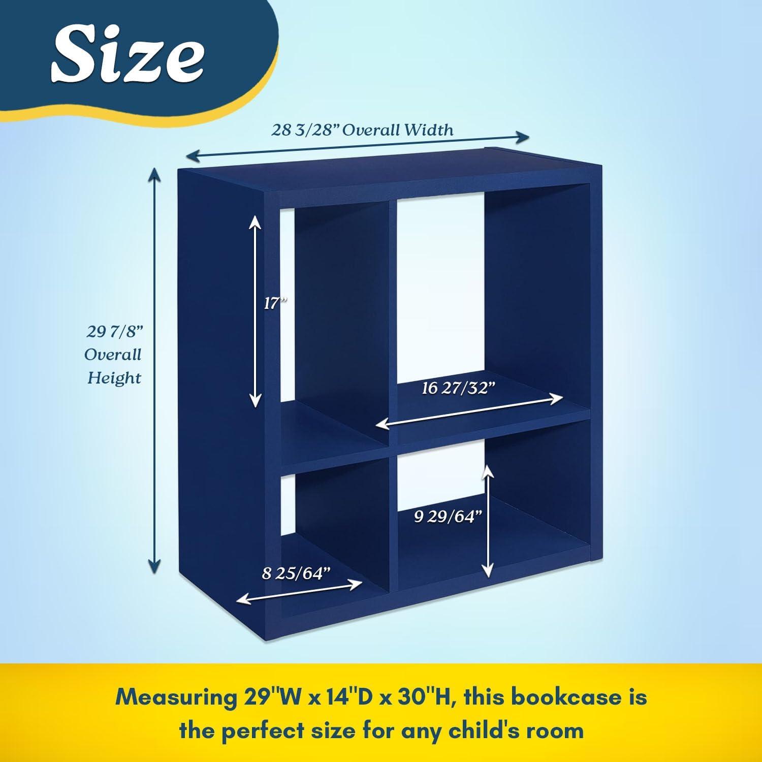 Kings Brand Furniture - Katelyn 4-Cube Open Bookcase, Kids Toy Storage Shelf Organizer (Blue)