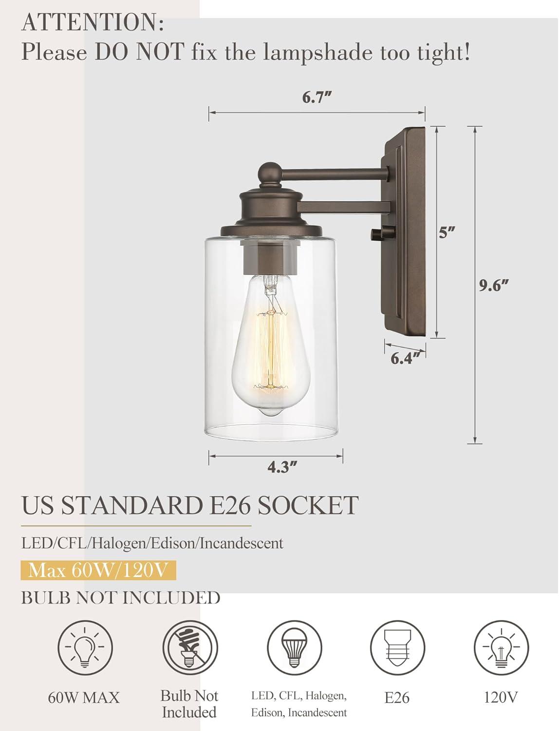 Bathroom Vanity Light, HWH 1 Light Wall Sconce Lamp Over Mirror, Farmhouse Wall Vanity Lighting in Oil-Rubbed Bronze Finish, 5HLT63B ORB