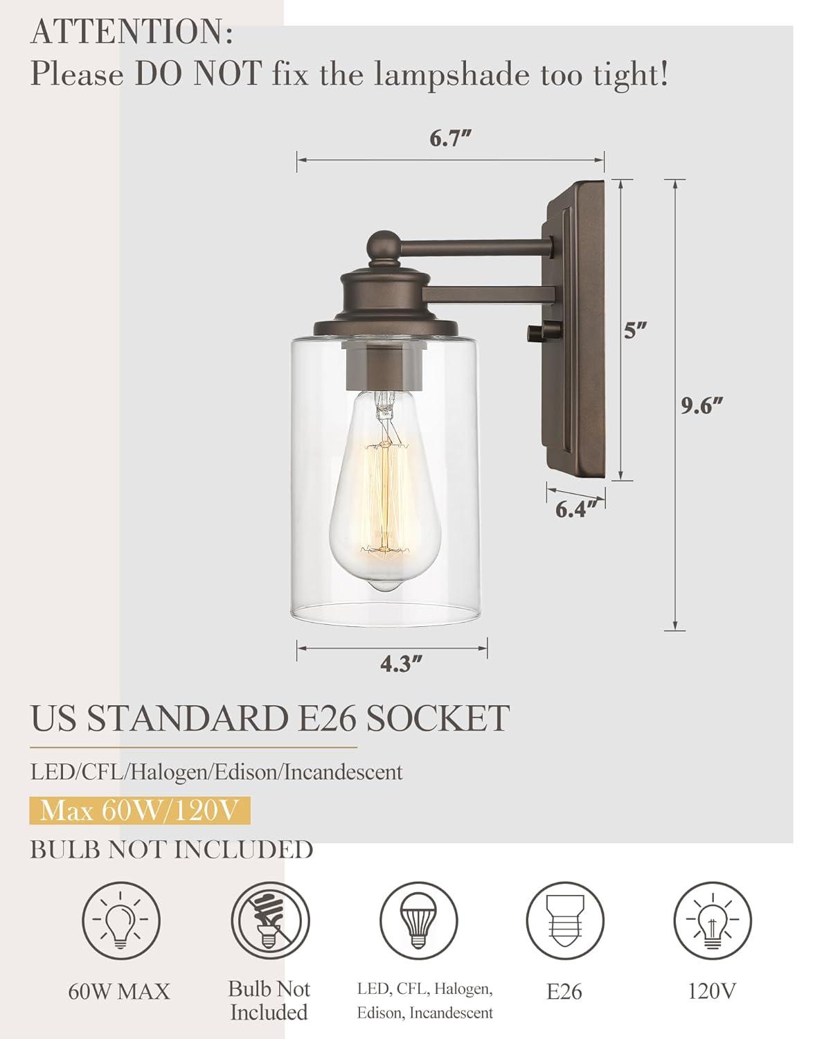 Bathroom Vanity Light, HWH 1 Light Wall Sconce Lamp Over Mirror, Farmhouse Wall Vanity Lighting in Oil-Rubbed Bronze Finish, 5HLT63B ORB