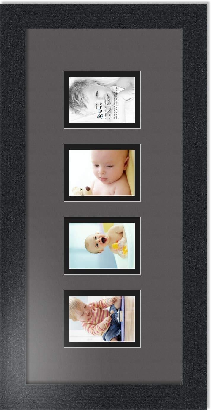 ArtToFrames Collage Photo Picture Frame with 4 - 2.5x3.5 Openings, Framed in Black with TV Grey and Black Mats (CDM-3926-5)