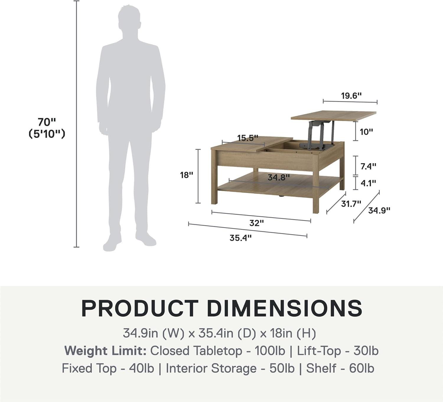 Ameriwood Home Wimberly Lift Top Coffee Table, Natural