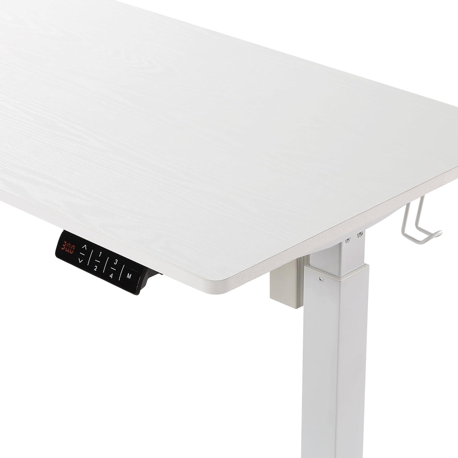 White Adjustable Height Standing Desk with USB Ports and Cup Holder