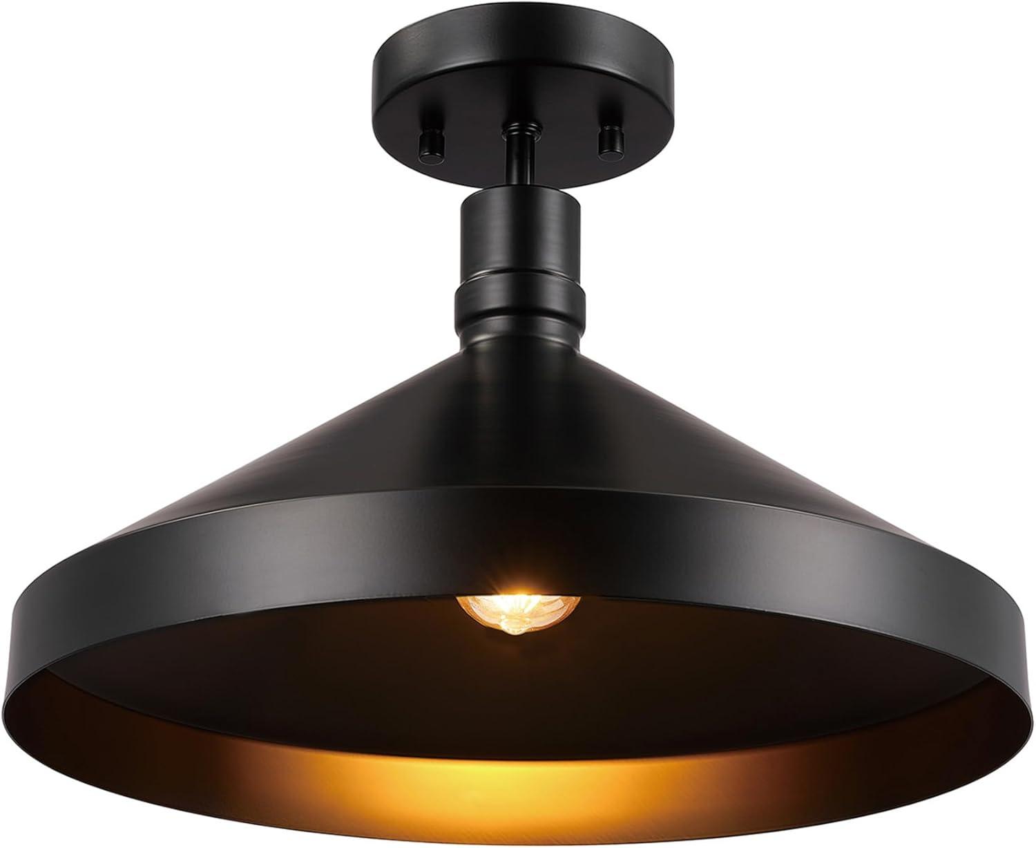 Matte Black Metal 15'' Outdoor Flush Mount Ceiling Light