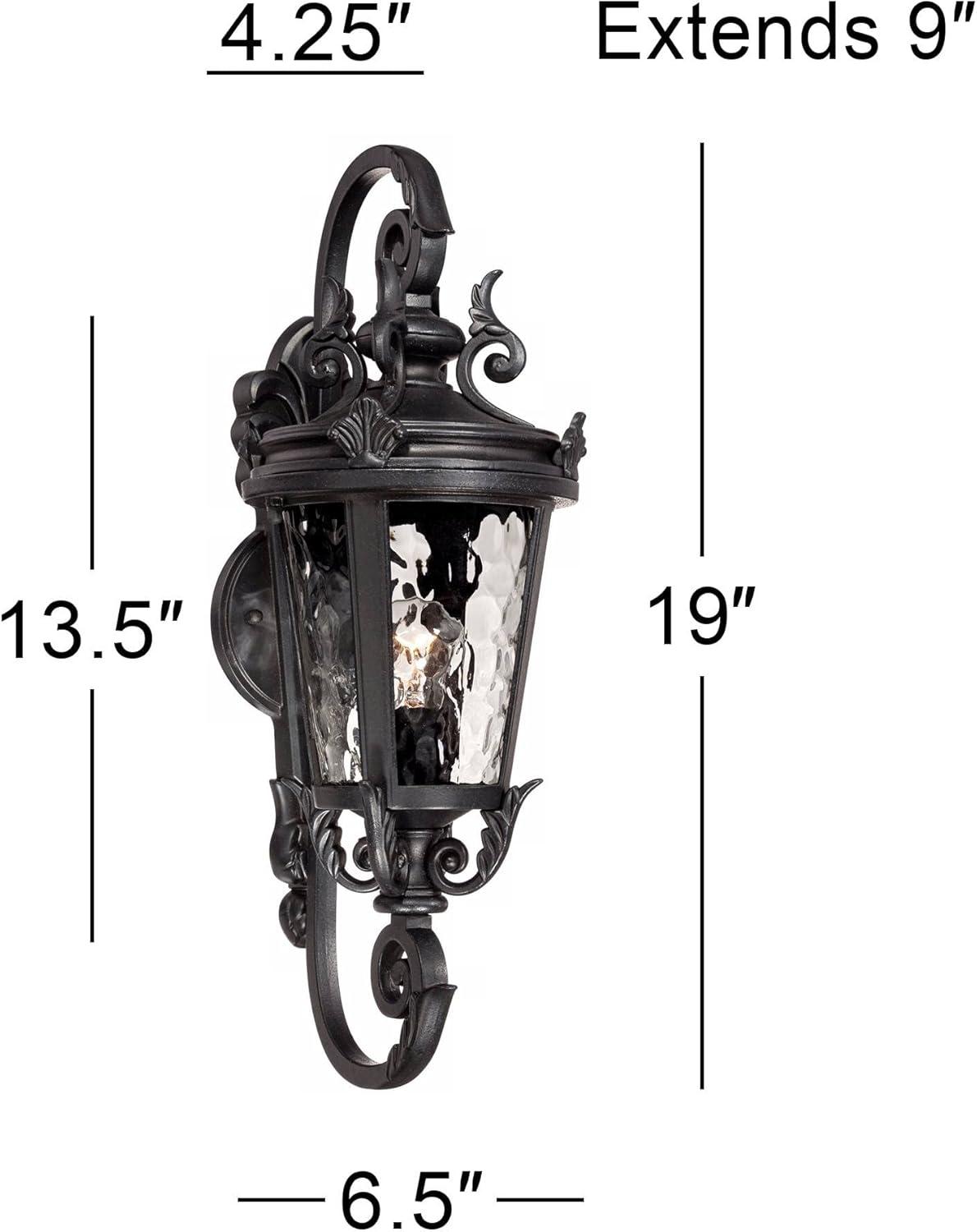 John Timberland Casa Marseille Vintage Rustic Outdoor Wall Light Fixture Black Scroll 19" Clear Hammered Glass for Post Exterior Barn Deck House Porch