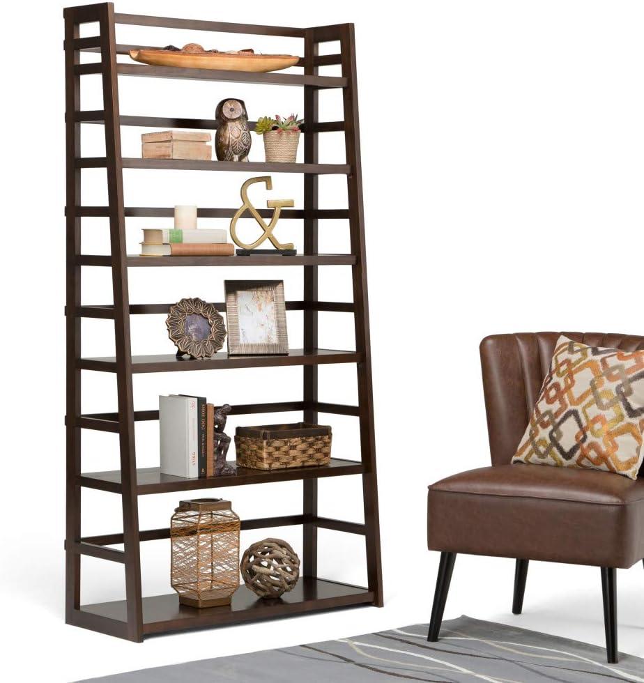 Acadian Brunette Brown Solid Wood Wide Ladder Shelf Bookcase