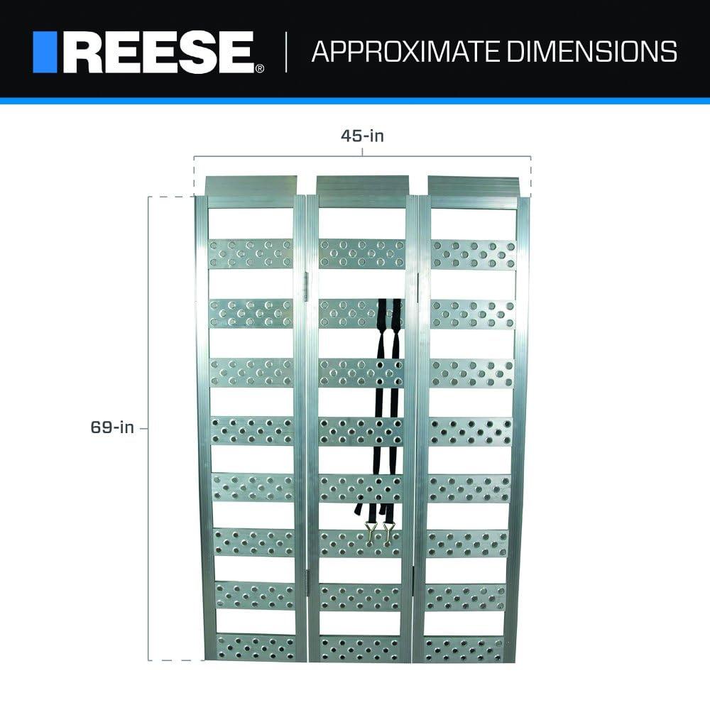 REESE 11272200 Tri-fold Aluminum Utility Ramp for ATVs, Snowmobiles, Dirt Bikes, Lawn Equipment, 45 Inch x 69 Inch, 1,600 lbs. Capacity