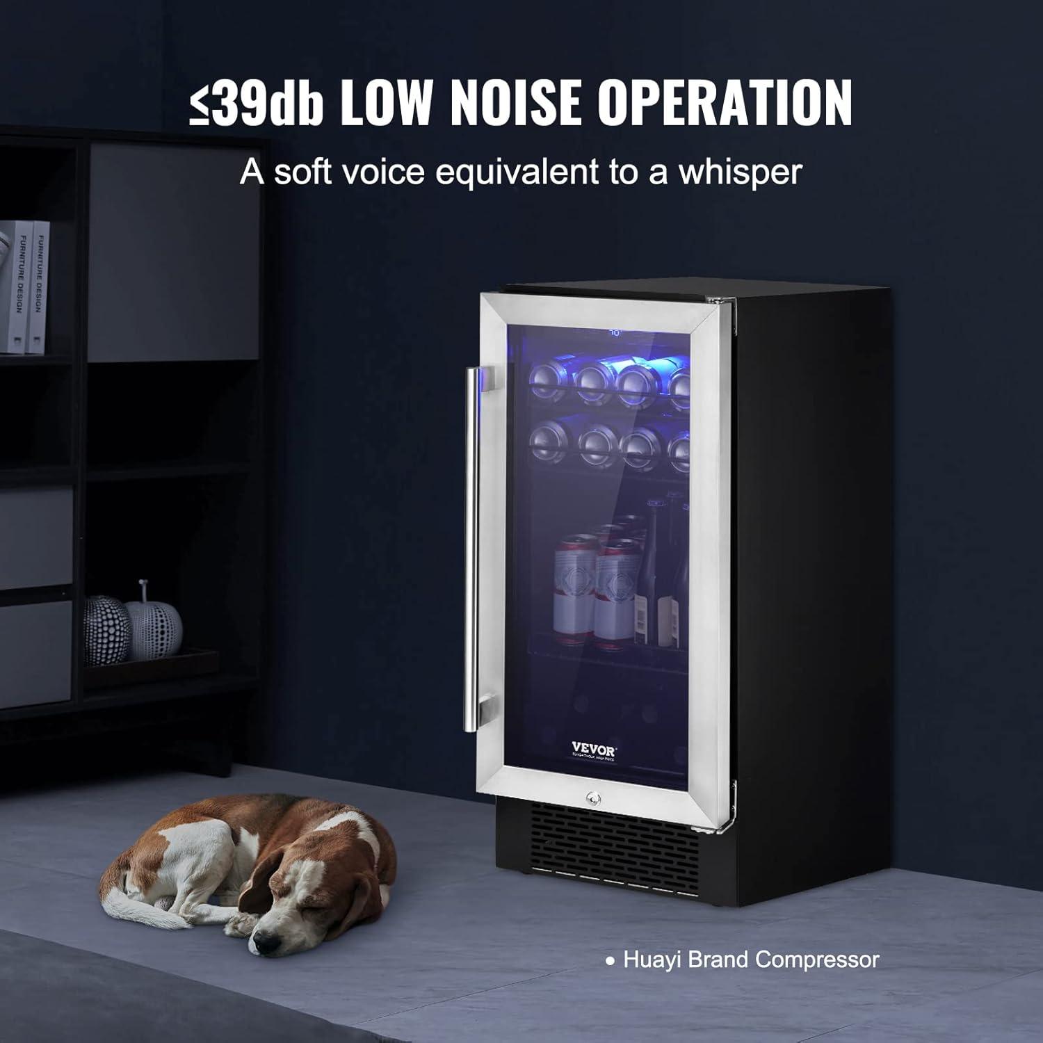 VEVOR Wine Cooler, 30 Bottles Capacity Under Counter Built-in or Freestanding Wine Refrigerator, Beverage Cooler with Blue LED Light, Single Door, Child Lock for Drink Beer Soda Wine Water, ETL Listed