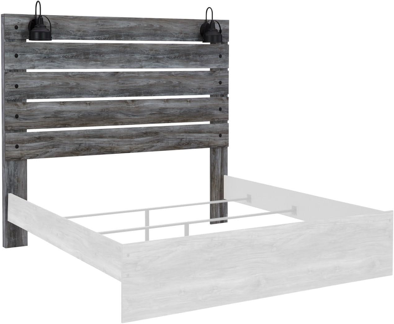 Gray Driftwood Queen Panel Bed with Sconce Lights