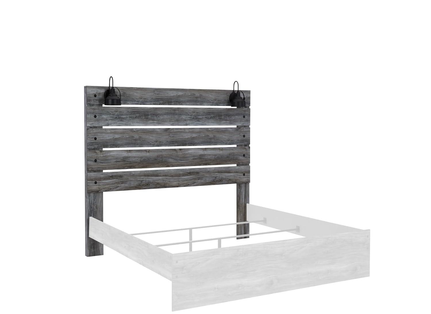 Gray Driftwood Queen Panel Bed with Sconce Lights