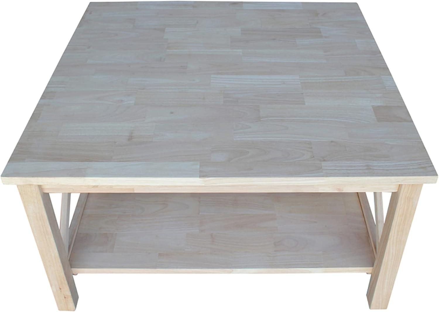 Hampton Square Coffee Table - Unfinished - International Concepts: Hardwood, 34" Wide, Fixed Shelf